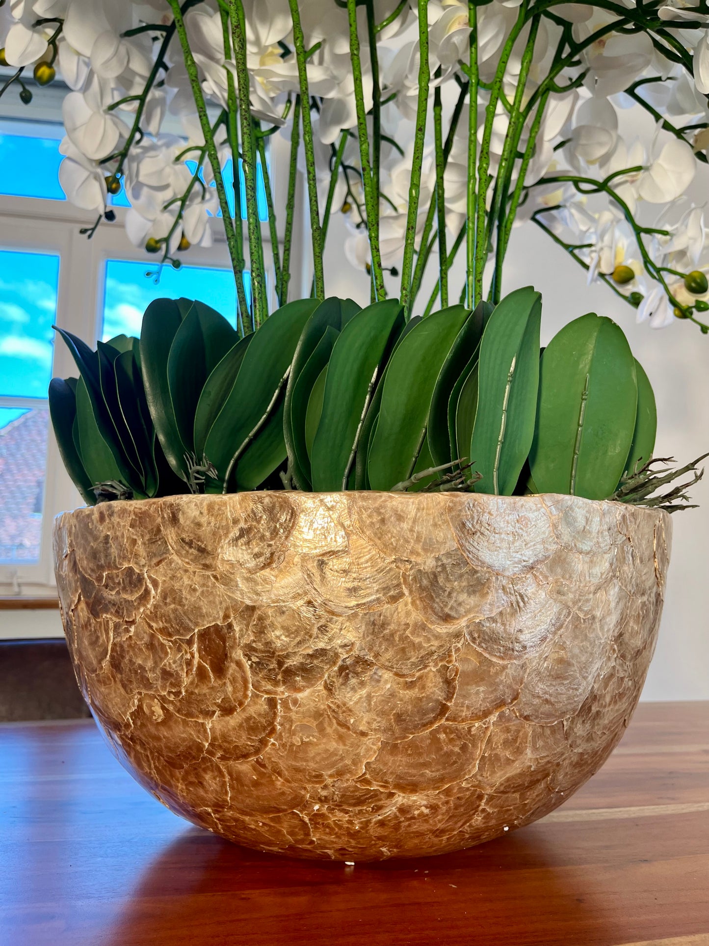 Künstliche Orchidee Weiß – 88 cm – Luxus Deko in Goldschale für Wohnzimmer, Empfang, Hotel & Praxis